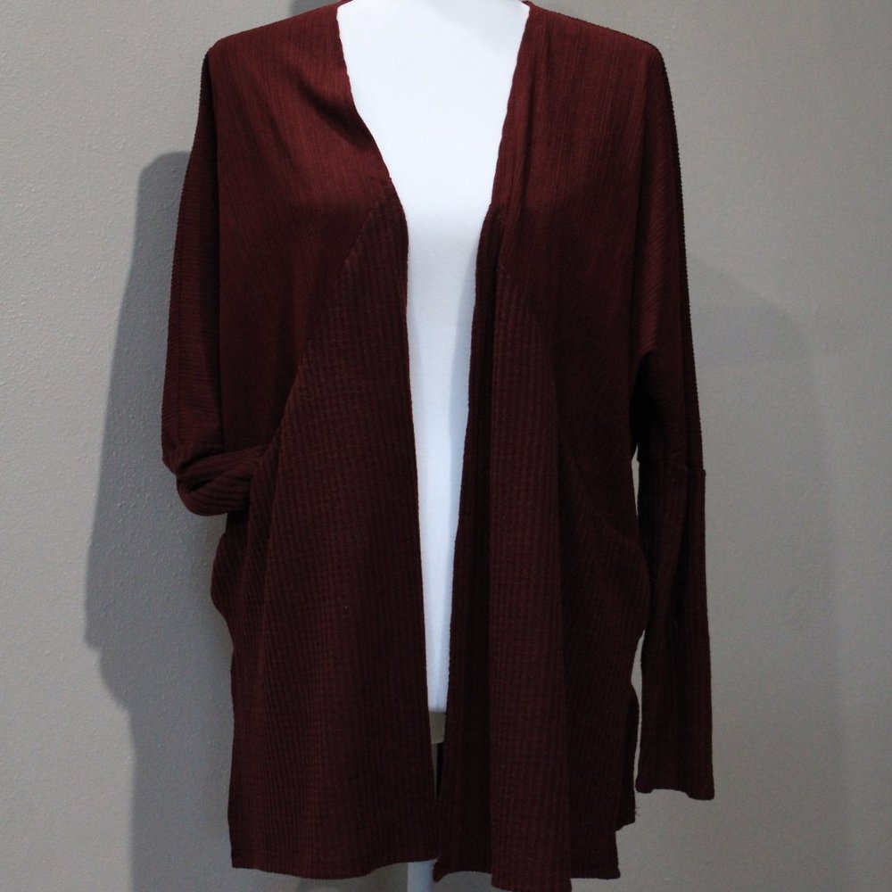 MAURICES Textured Cardigan Sweater Long Sleeve Open Front Plum Waffle Knit Med
